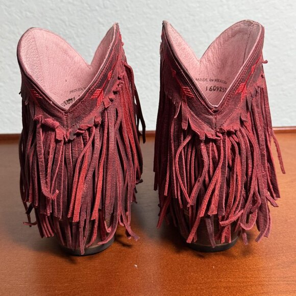 Junk Gypsy Lane Red Spitfire Fringe Booties Size 9 Leather Snip Toe Western Box - Picture 4 of 10